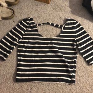 Striped half sleeve crop top